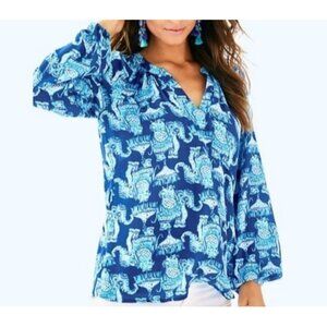 Lilly Pulitzer Womens Top Blouse Size S Elephants Martinique Joy Ride Beach Boho